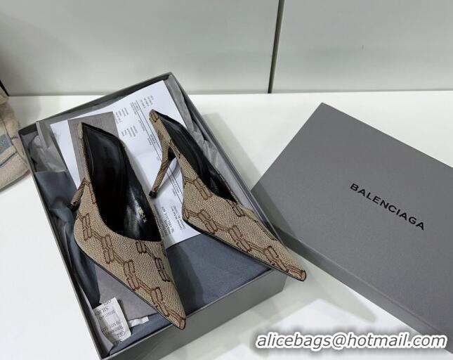 Sophisticated Balenciaga Square Knife BB Mules 8.5cm in Beige and Brown BB Monogram Jacquard 331045