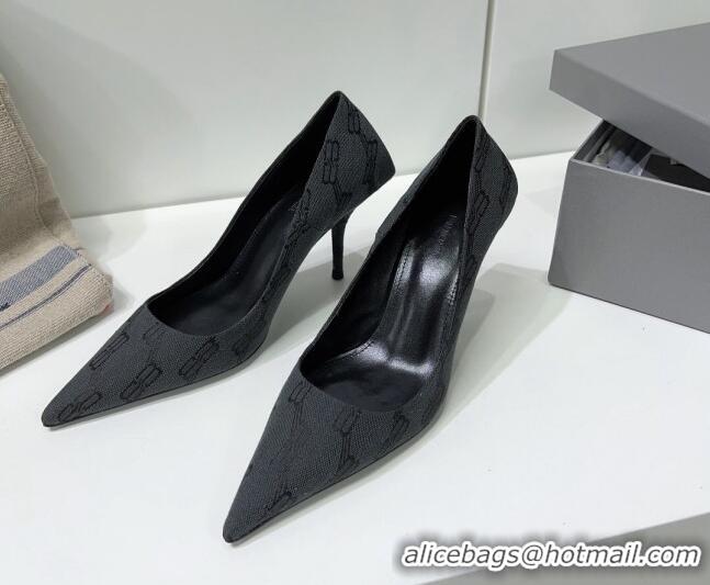 Famous Balenciaga Square Knife BB Pumps 8.5cm in Black BB Monogram Jacquard 0331046