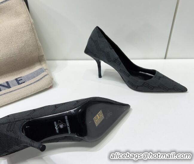 Famous Balenciaga Square Knife BB Pumps 8.5cm in Black BB Monogram Jacquard 0331046