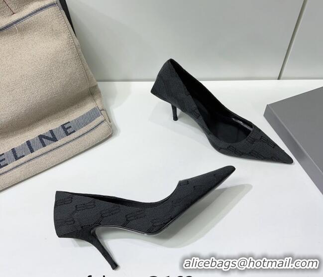 Famous Balenciaga Square Knife BB Pumps 8.5cm in Black BB Monogram Jacquard 0331046