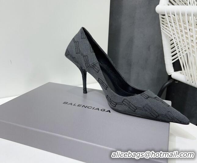 Famous Balenciaga Square Knife BB Pumps 8.5cm in Black BB Monogram Jacquard 0331046