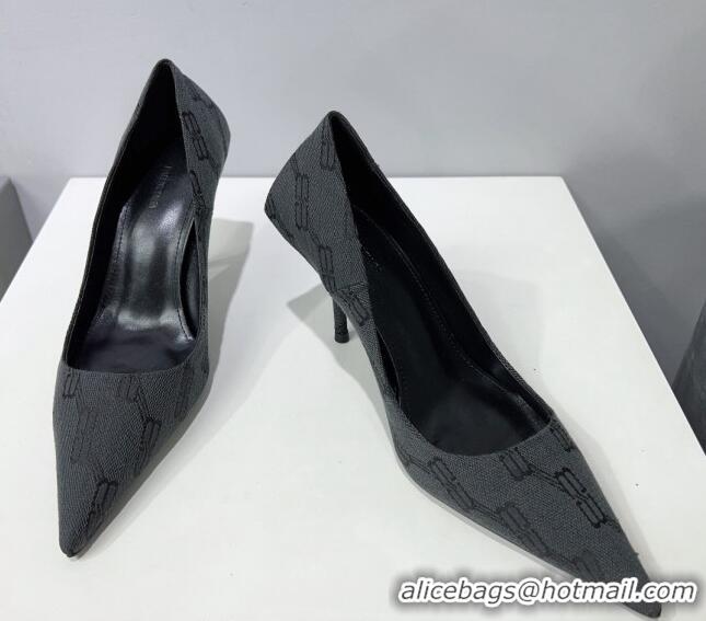 Famous Balenciaga Square Knife BB Pumps 8.5cm in Black BB Monogram Jacquard 0331046