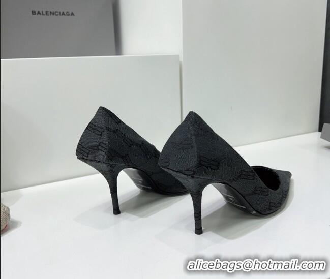 Famous Balenciaga Square Knife BB Pumps 8.5cm in Black BB Monogram Jacquard 0331046