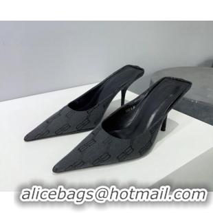 Unique Style Balenciaga Square Knife BB Mules 8.5cm in Black BB Monogram Jacquard 0331047