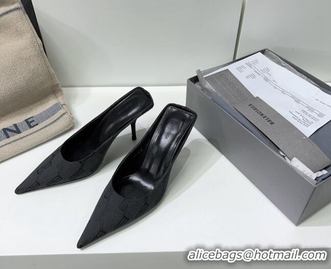 Unique Style Balenciaga Square Knife BB Mules 8.5cm in Black BB Monogram Jacquard 0331047