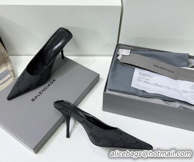 Unique Style Balenciaga Square Knife BB Mules 8.5cm in Black BB Monogram Jacquard 0331047