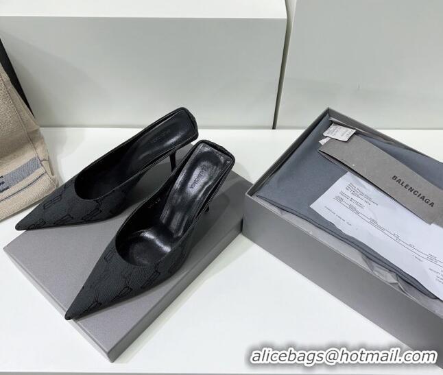 Unique Style Balenciaga Square Knife BB Mules 8.5cm in Black BB Monogram Jacquard 0331047