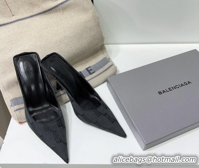 Unique Style Balenciaga Square Knife BB Mules 8.5cm in Black BB Monogram Jacquard 0331047