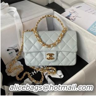 Spot Bulk Chanel SMALL FLAP BAG WITH TOP HANDLE AS4023 Ice blue