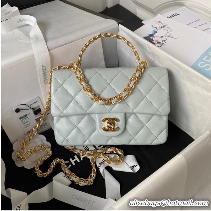 Spot Bulk Chanel SMALL FLAP BAG WITH TOP HANDLE AS4023 Ice blue