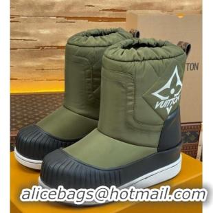 Durable Louis Vuitton Polar Flat Half Boots in Nylon and Leather Green 101085