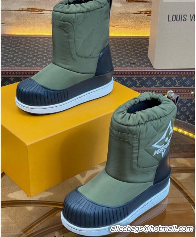 Durable Louis Vuitton Polar Flat Half Boots in Nylon and Leather Green 101085