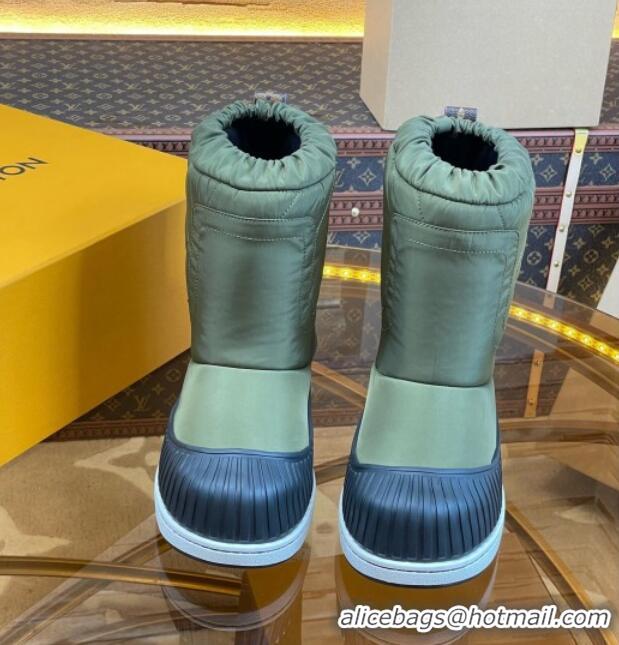 Durable Louis Vuitton Polar Flat Half Boots in Nylon and Leather Green 101085