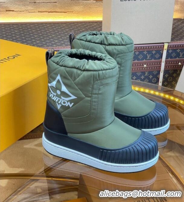 Durable Louis Vuitton Polar Flat Half Boots in Nylon and Leather Green 101085