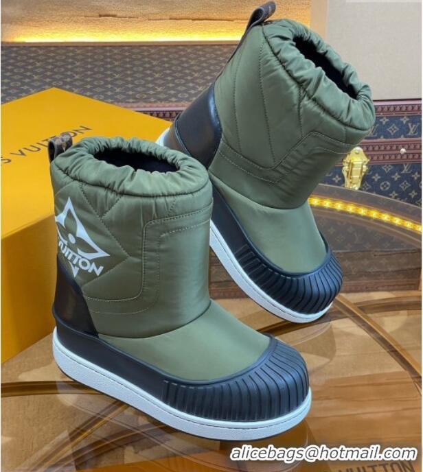 Durable Louis Vuitton Polar Flat Half Boots in Nylon and Leather Green 101085