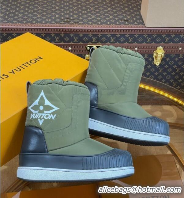 Durable Louis Vuitton Polar Flat Half Boots in Nylon and Leather Green 101085