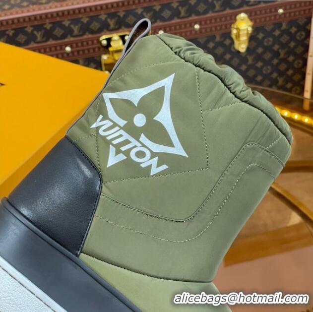 Durable Louis Vuitton Polar Flat Half Boots in Nylon and Leather Green 101085