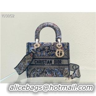 Top Quality Dior MEDIUM LADY D-LITE BAG Denim Multicolor Dior Jardin Magique Embroidery M0565ORZI