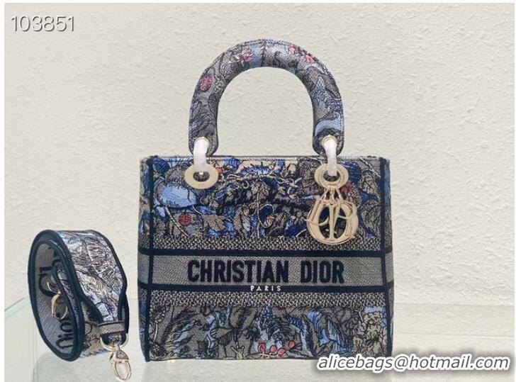 Top Quality Dior MEDIUM LADY D-LITE BAG Denim Multicolor Dior Jardin Magique Embroidery M0565ORZI