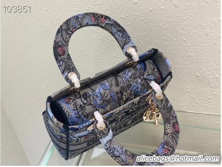 Top Quality Dior MEDIUM LADY D-LITE BAG Denim Multicolor Dior Jardin Magique Embroidery M0565ORZI