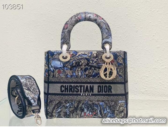 Top Quality Dior MEDIUM LADY D-LITE BAG Denim Multicolor Dior Jardin Magique Embroidery M0565ORZI