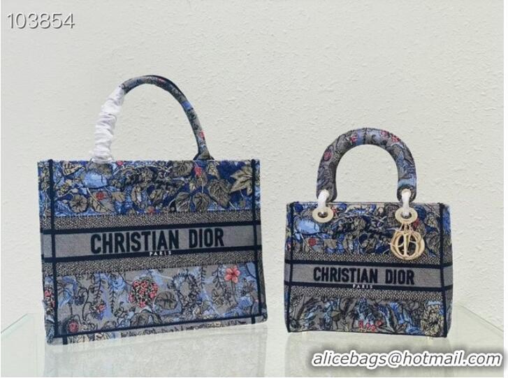 Top Quality Dior MEDIUM LADY D-LITE BAG Denim Multicolor Dior Jardin Magique Embroidery M0565ORZI