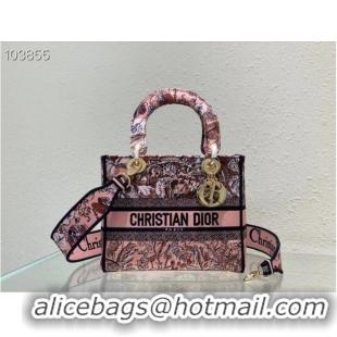 Shop Grade Dior MEDIUM LADY D-LITE BAG Denim Multicolor Dior Jardin Magique Embroidery M0565ORZ-1I