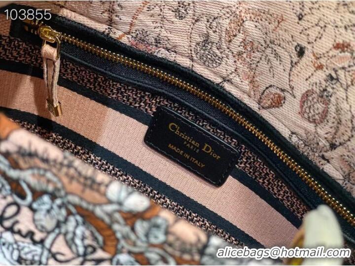 Shop Grade Dior MEDIUM LADY D-LITE BAG Denim Multicolor Dior Jardin Magique Embroidery M0565ORZ-1I