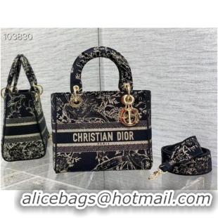 Best Product Dior MEDIUM LADY D-LITE BAG Denim Multicolor Dior Jardin Magique Embroidery M0565ORZI-2