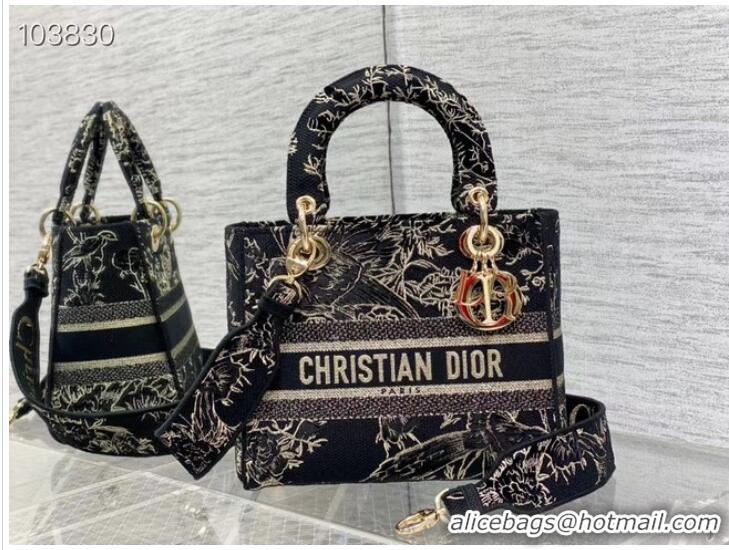 Best Product Dior MEDIUM LADY D-LITE BAG Denim Multicolor Dior Jardin Magique Embroidery M0565ORZI-2