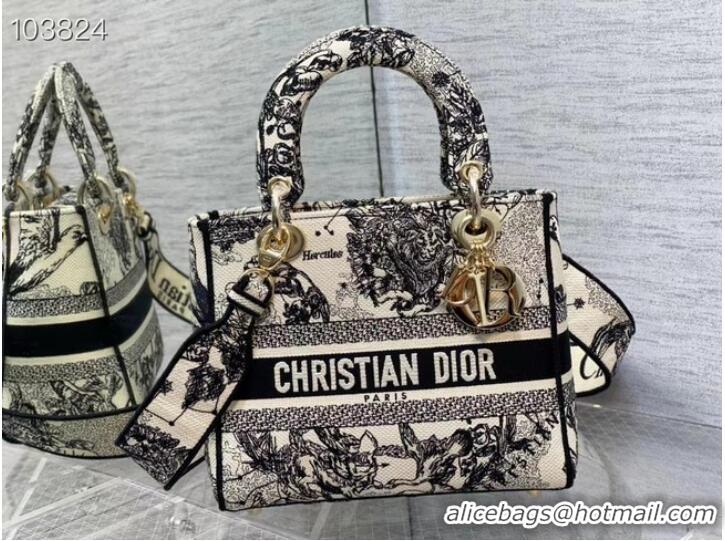 Unique Style Dior MEDIUM LADY D-LITE BAG Denim Multicolor Dior Jardin Magique Embroidery M0565ORZI-3