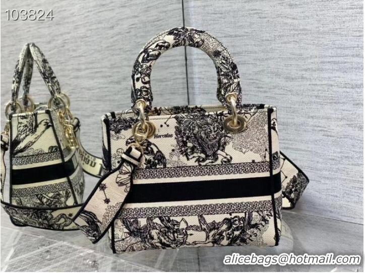 Unique Style Dior MEDIUM LADY D-LITE BAG Denim Multicolor Dior Jardin Magique Embroidery M0565ORZI-3