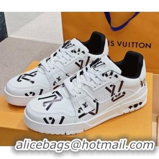 Stylish Louis Vuitton LV Print Trainer Sneakers White/Black 101092