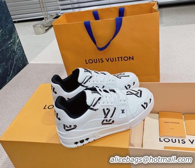 Stylish Louis Vuitton LV Print Trainer Sneakers White/Black 101092