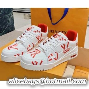 Hot Style Louis Vuitton LV Print Trainer Sneakers White/Red 101093