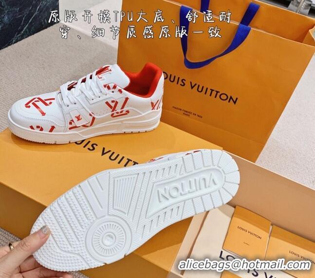 Hot Style Louis Vuitton LV Print Trainer Sneakers White/Red 101093