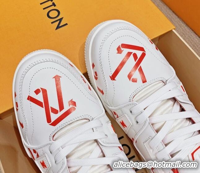 Hot Style Louis Vuitton LV Print Trainer Sneakers White/Red 101093