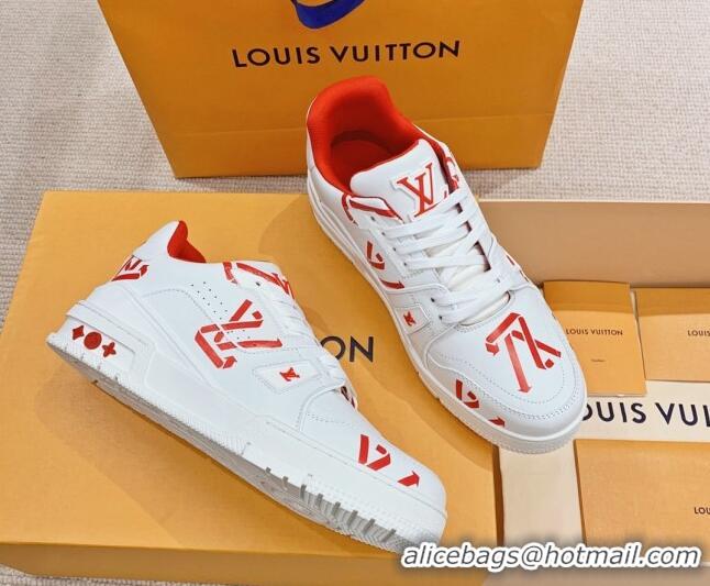 Hot Style Louis Vuitton LV Print Trainer Sneakers White/Red 101093