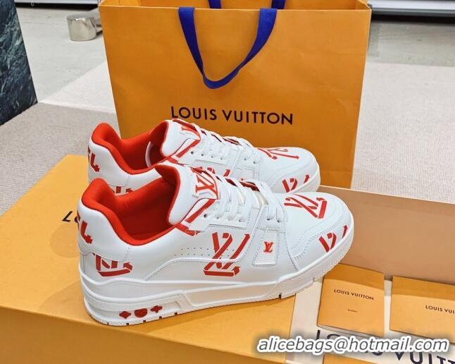 Hot Style Louis Vuitton LV Print Trainer Sneakers White/Red 101093