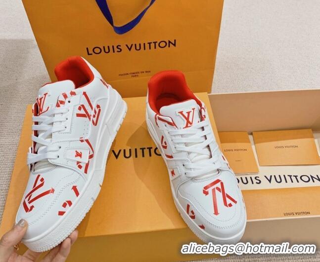 Hot Style Louis Vuitton LV Print Trainer Sneakers White/Red 101093