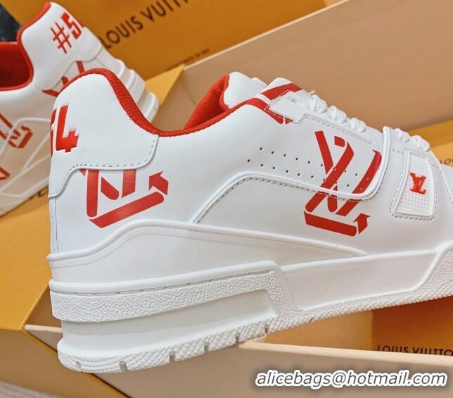 Hot Style Louis Vuitton LV Print Trainer Sneakers White/Red 101093