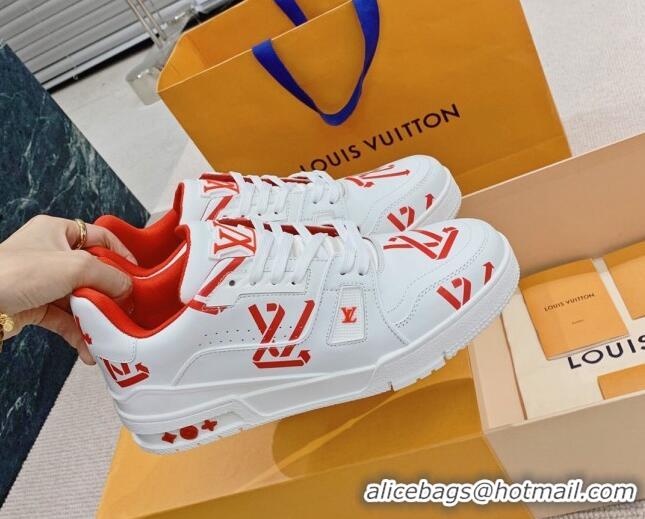 Hot Style Louis Vuitton LV Print Trainer Sneakers White/Red 101093