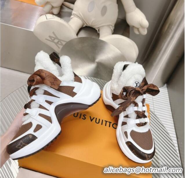 Luxury Discount Louis Vuitton Archlight Sneakers with Shearling and Bow Brown 101447