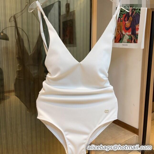 Famous Brand Dior V Swimwear with Bow 0408 White 2023