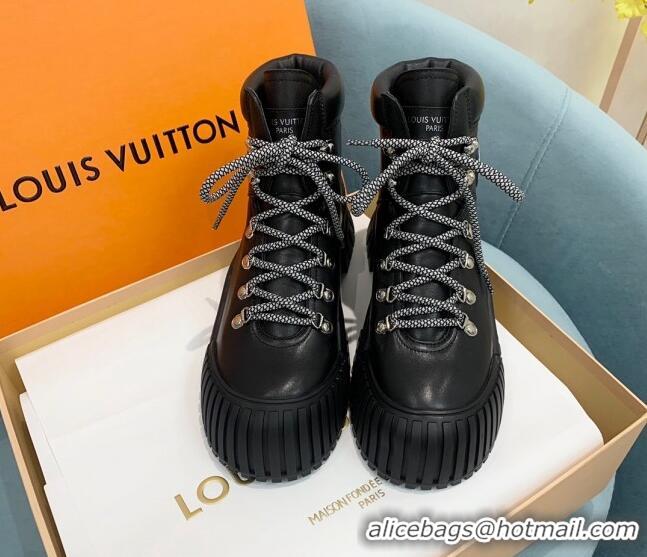 Sophisticated Louis Vuitton Ruby Flat Ranger Leather Lace-up Boots Black 110223