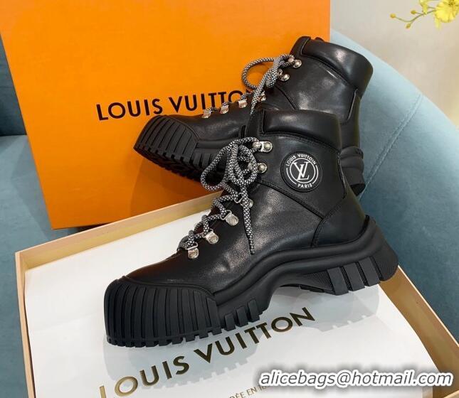 Sophisticated Louis Vuitton Ruby Flat Ranger Leather Lace-up Boots Black 110223