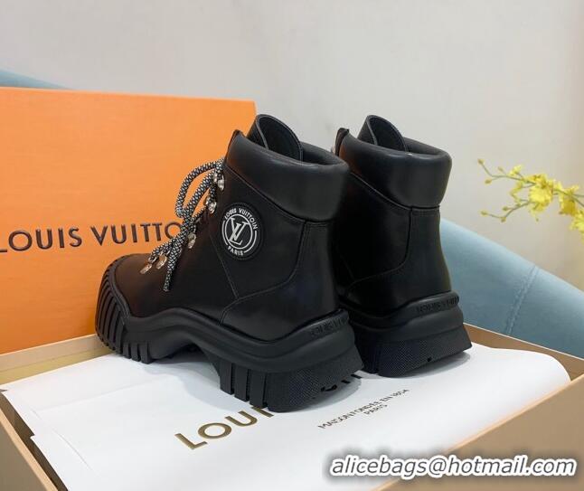 Sophisticated Louis Vuitton Ruby Flat Ranger Leather Lace-up Boots Black 110223