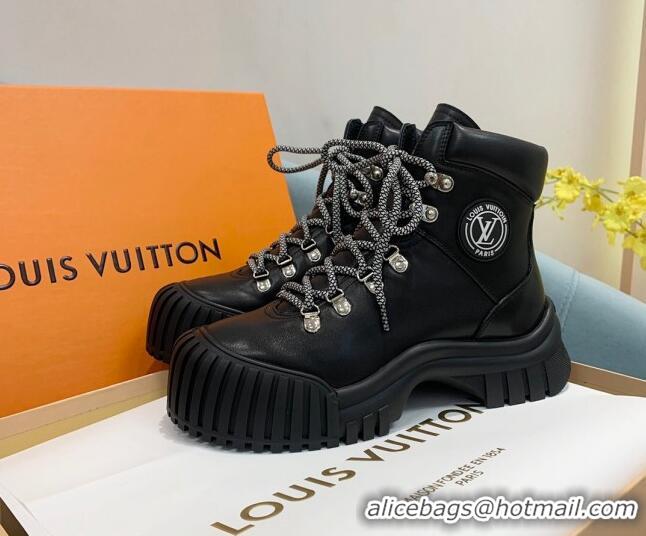 Sophisticated Louis Vuitton Ruby Flat Ranger Leather Lace-up Boots Black 110223