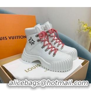 Sumptuous Louis Vuitton Ruby Flat Ranger Leather Lace-up Boots White 110225