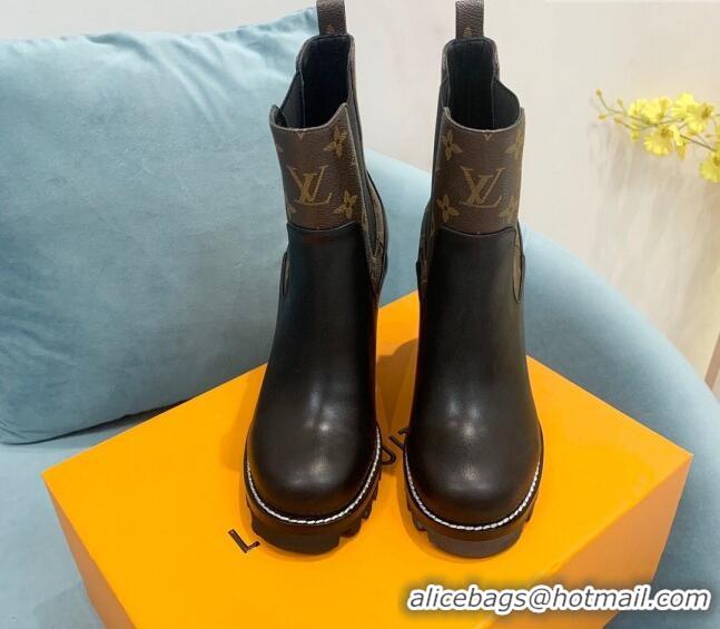 Discount Louis Vuitton Star Trail Ankle Boots 9.5cm in Leather and Monogram Canvas Black 110226